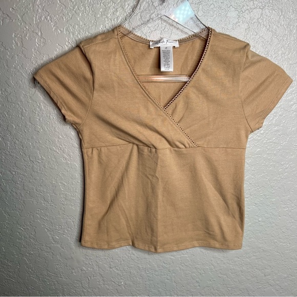 White Fawn Brown/Nude Criss Cross Crop Top - Picture 2 of 4